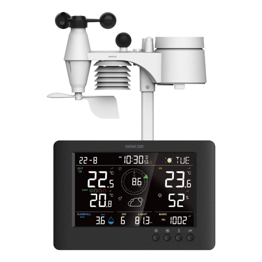 Sencor - Profi-Wetterstation mit Farb-LCD-Anzeige und Wecker 5V/1xCR2032 + 3xAA