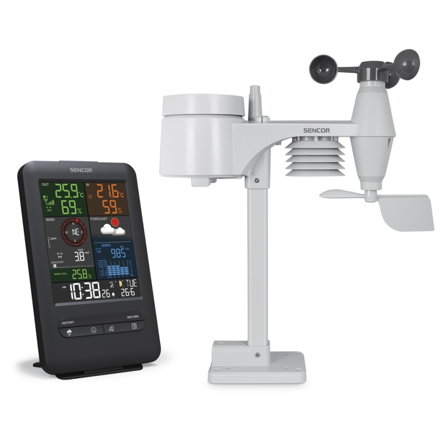 Sencor - Profi-Wetterstation mit LCD-Anzeige und Wecker 1xCR2032 + 3xAA