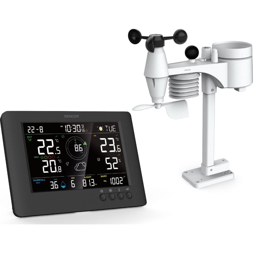 Sencor - Profi-Wetterstation mit Farb-LCD-Anzeige und Wecker 5V/1xCR2032 + 3xAA
