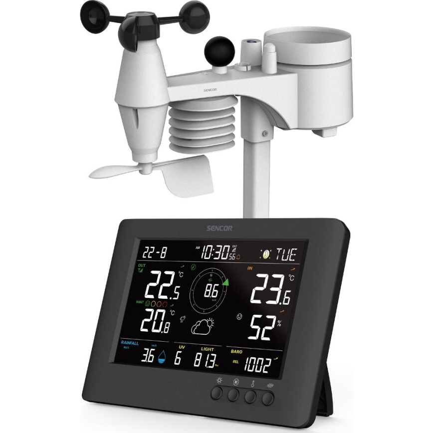 Sencor - Profi-Wetterstation mit Farb-LCD-Anzeige und Wecker 5V/1xCR2032 + 3xAA
