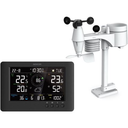 Sencor - Profi-Wetterstation mit Farb-LCD-Anzeige und Wecker 5V/1xCR2032 + 3xAA