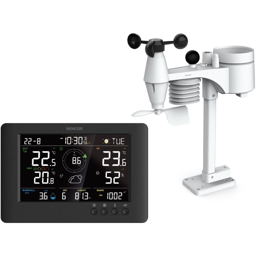 Sencor - Profi-Wetterstation mit Farb-LCD-Anzeige und Wecker 5V/1xCR2032 + 3xAA