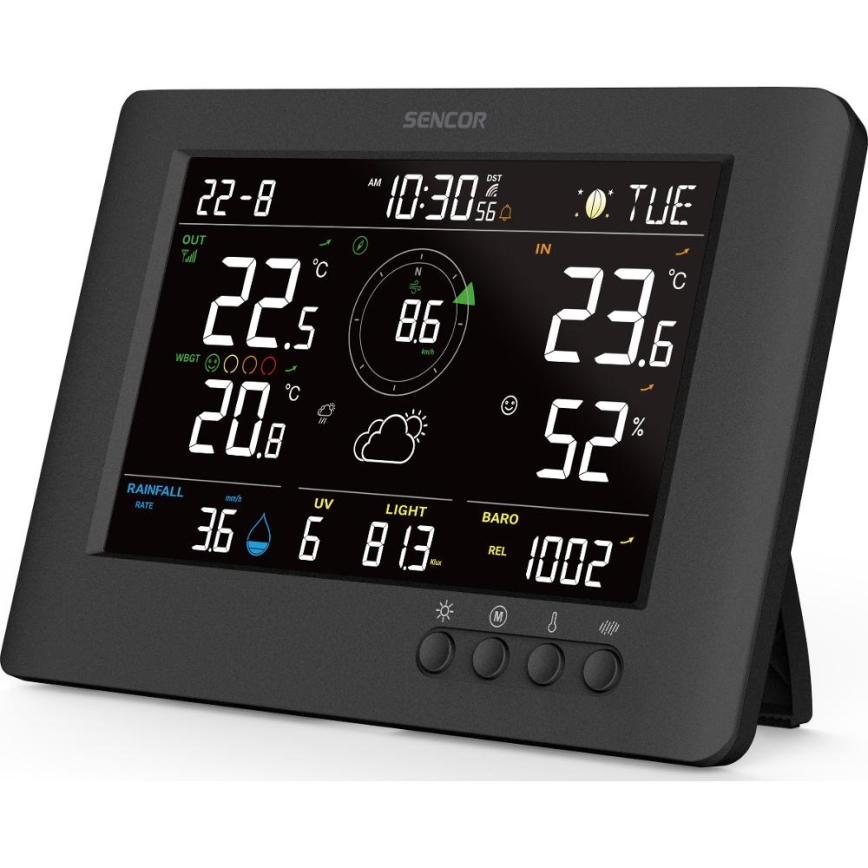 Sencor - Profi-Wetterstation mit Farb-LCD-Anzeige und Wecker 5V/1xCR2032 + 3xAA