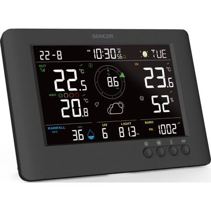 Sencor - Profi-Wetterstation mit Farb-LCD-Anzeige und Wecker 5V/1xCR2032 + 3xAA