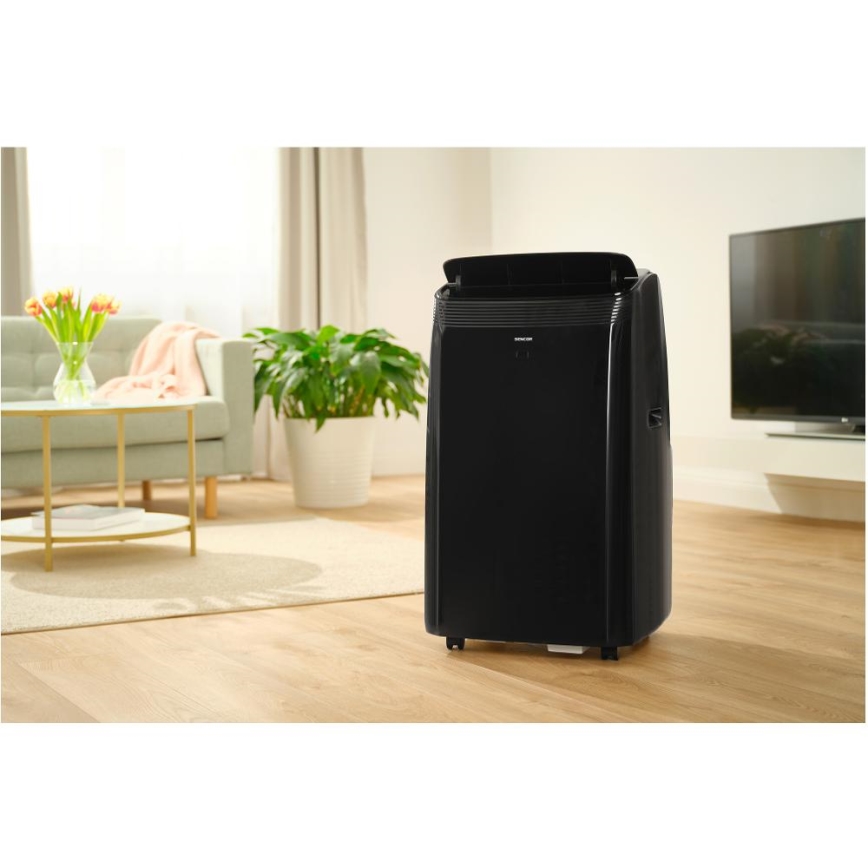 Sencor - Intelligente mobile Klimaanlage 4in1 inklusive komplettem Zubehör 900W/230V 9000 BTU Wi-Fi schwarz + Fernbedienung