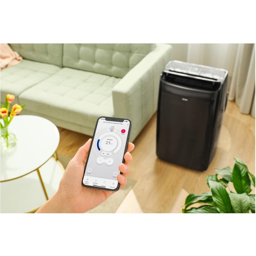 Sencor - Intelligente mobile Klimaanlage 4in1 inklusive komplettem Zubehör 900W/230V 9000 BTU Wi-Fi schwarz + Fernbedienung