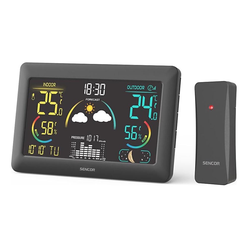 Sencor - Wetterstation mit Farb-LCD-Anzeige und Wecker 5V 3xAA + 2xAA