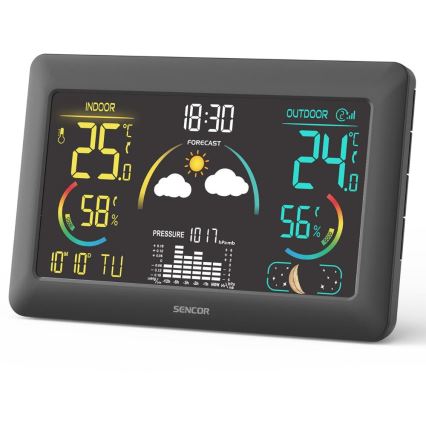 Sencor - Wetterstation mit Farb-LCD-Anzeige und Wecker 5V 3xAA + 2xAA