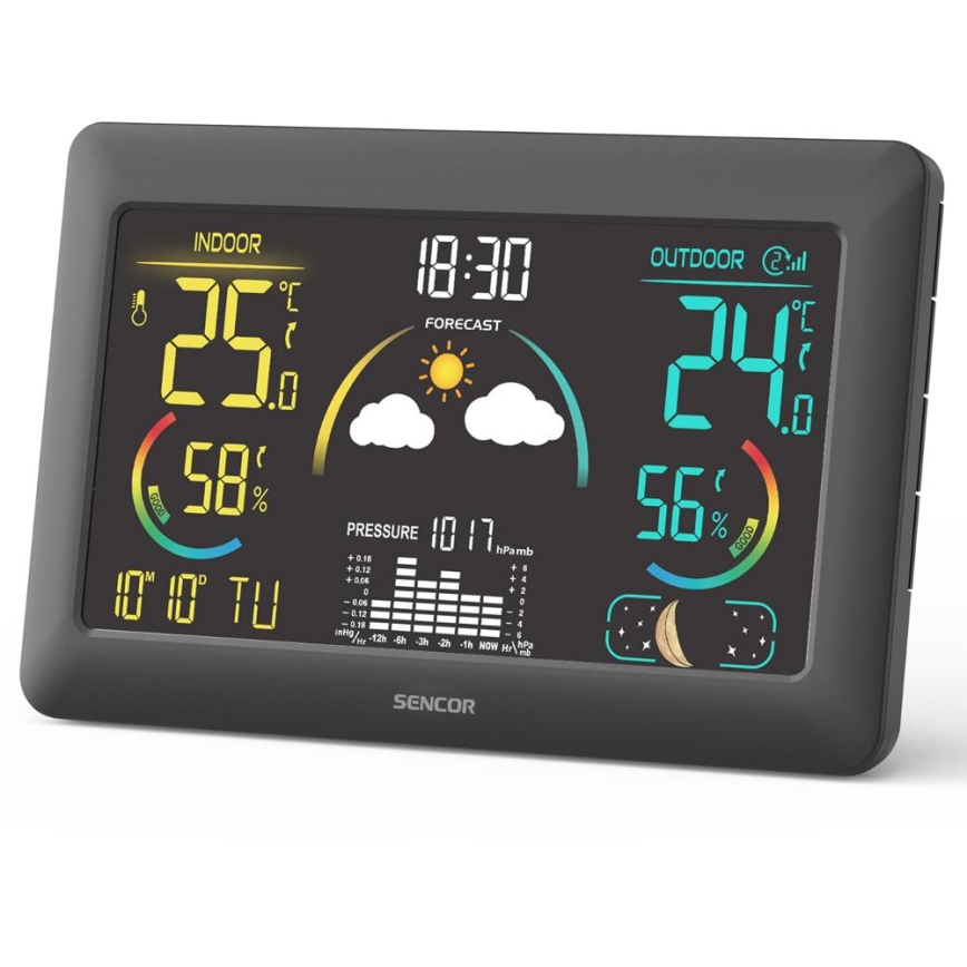 Sencor - Wetterstation mit Farb-LCD-Anzeige und Wecker 5V 3xAA + 2xAA