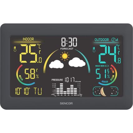 Sencor - Wetterstation mit Farb-LCD-Anzeige und Wecker 5V 3xAA + 2xAA