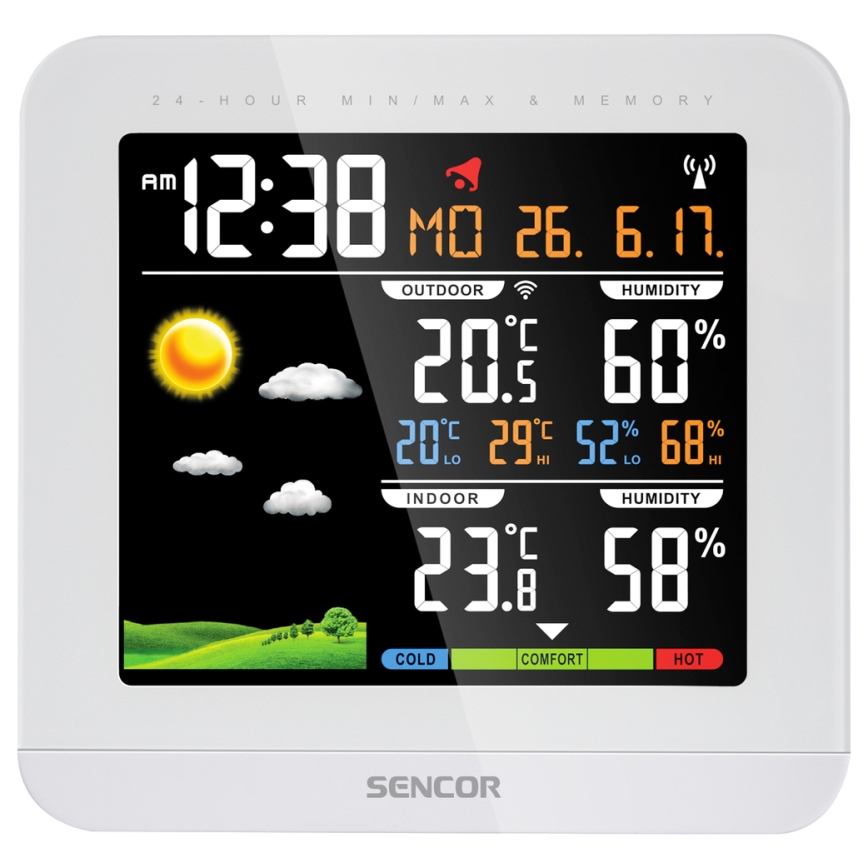 Sencor - Wetterstation mit Farb-LCD-Display und Wecker 3xAAA + 2xAAA weiß