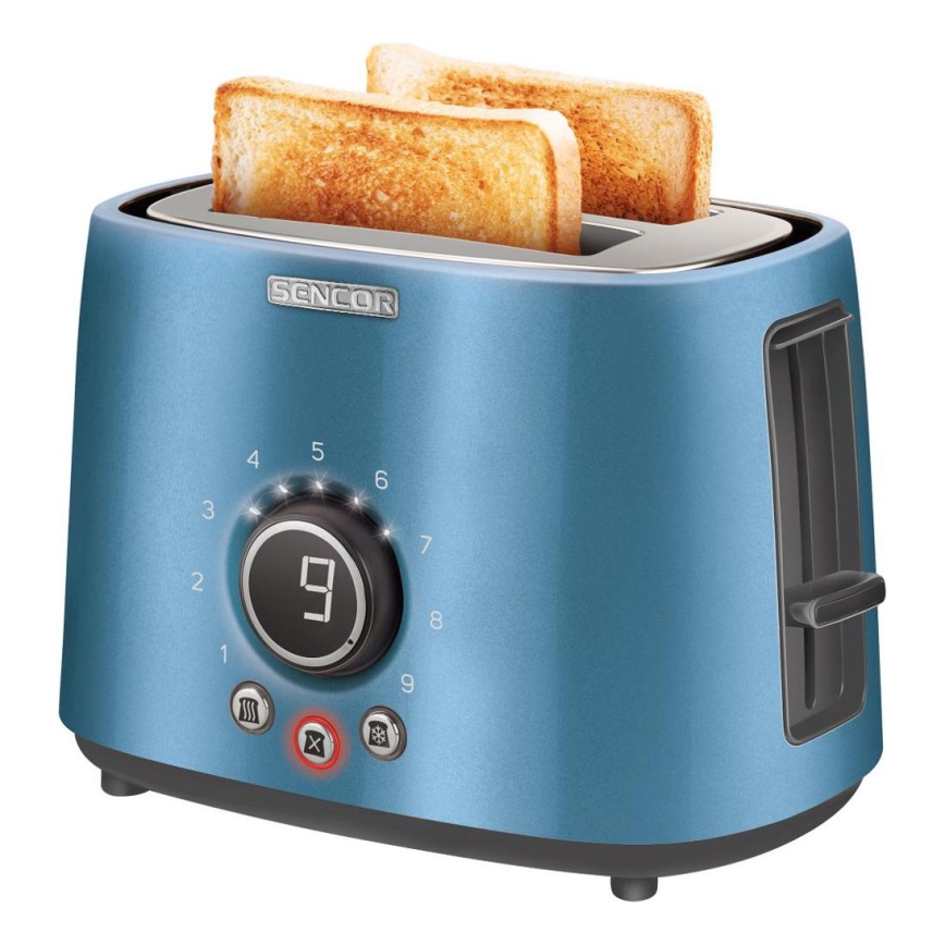 Sencor - Zweischlitz-Toaster mit Brötchenaufsatz 1000W/230V blau