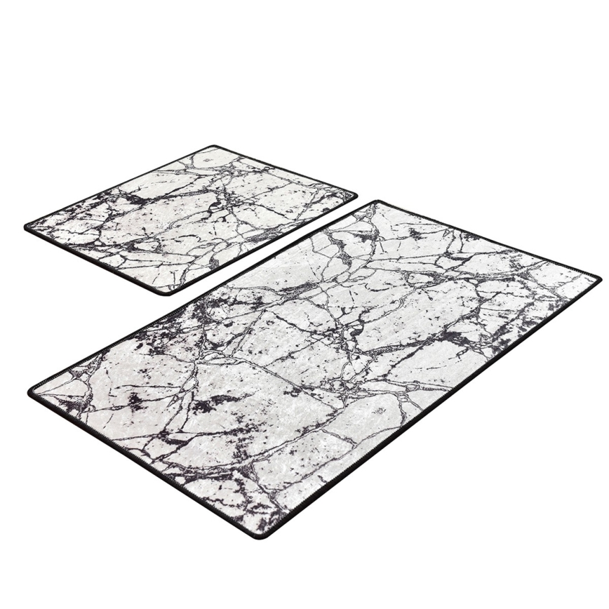 SET 2x Badezimmerteppich MARBLE 60/100 cm weiß/schwarz