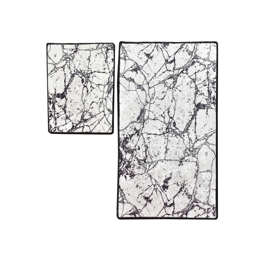 SET 2x Badezimmerteppich MARBLE 60/100 cm weiß/schwarz