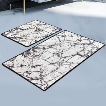 SET 2x Badezimmerteppich MARBLE 60/100 cm weiß/schwarz