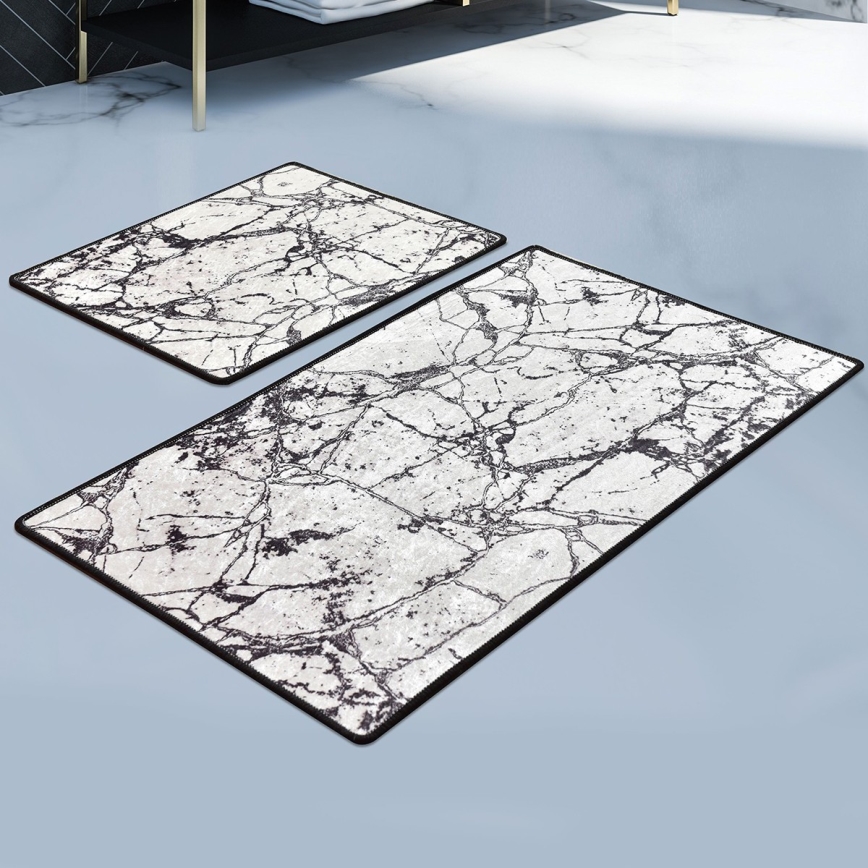 SET 2x Badezimmerteppich MARBLE 60/100 cm weiß/schwarz