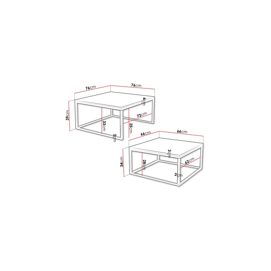 SET 2x Couchtisch DUAL golden Eiche/schwarz