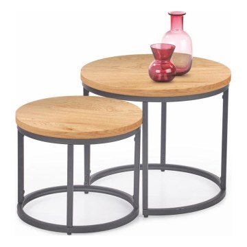 SET 2x Couchtisch OREO Ø 43/53 cm Anthrazit/Goldene Eiche