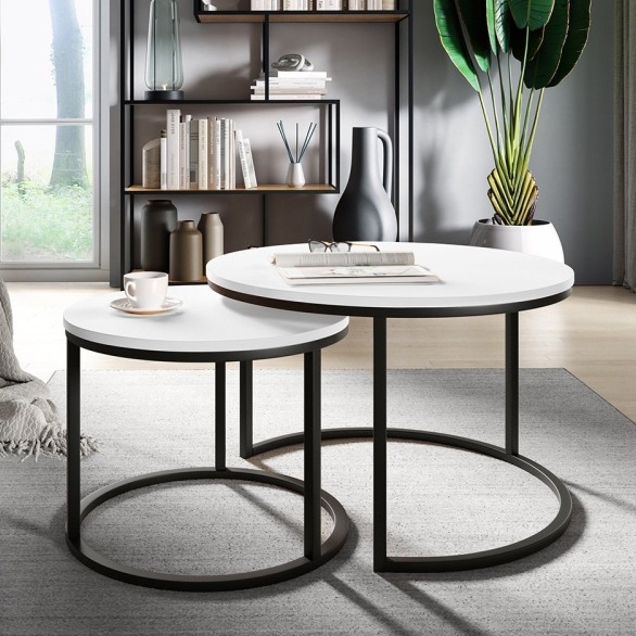 SET 2x Couchtisch RABEN schwarz/weiß