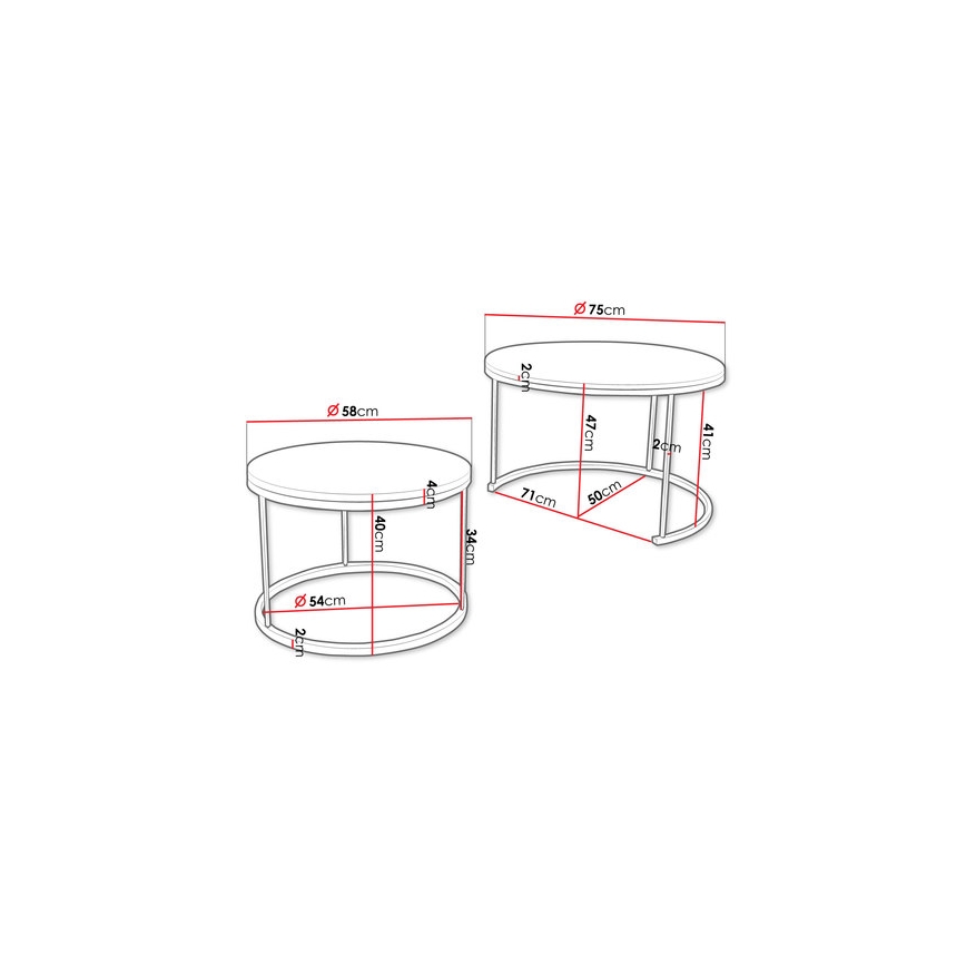SET 2x Couchtisch RABEN schwarz/weiß