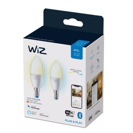 SET 2x Dimmbare LED-Glühbirne C37 E14/4,9W/230V 2700-6500K CRI 90 Wi-Fi - WiZ