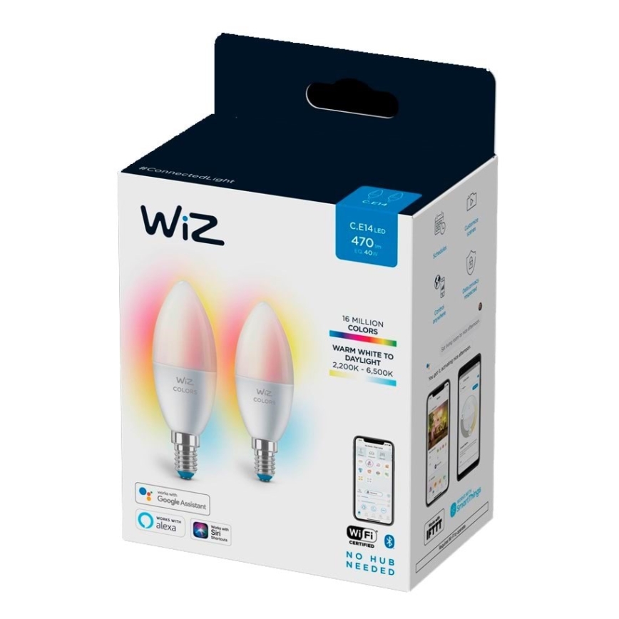 SET 2x Dimmbare LED-RGBW-Glühbirne C37 E14/4,9W/230V 2200-6500K Wi-Fi - WiZ