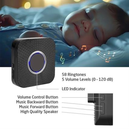 SET 2x Kabellose Steckdosen-Türklingel kinetisch 230V schwarz