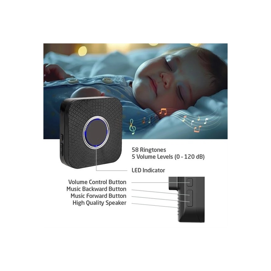 SET 2x Kabellose Steckdosen-Türklingel kinetisch 230V schwarz