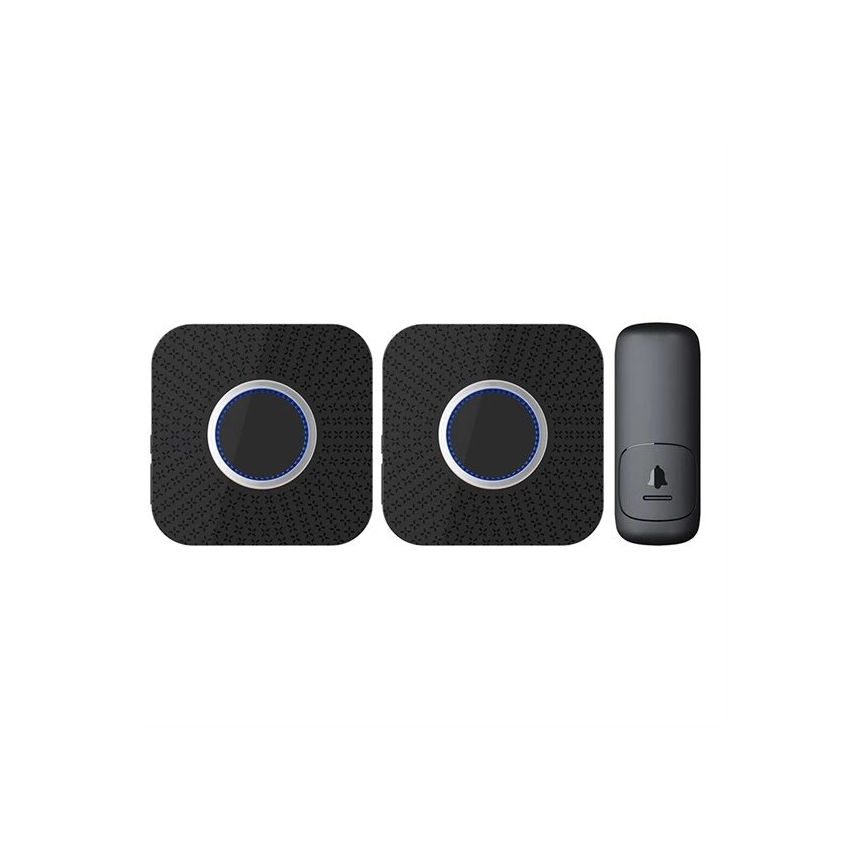 SET 2x Kabellose Steckdosen-Türklingel kinetisch 230V schwarz
