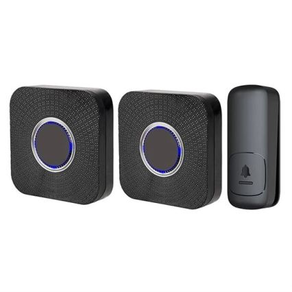 SET 2x Kabellose Steckdosen-Türklingel kinetisch 230V schwarz