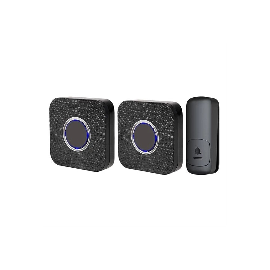 SET 2x Kabellose Steckdosen-Türklingel kinetisch 230V schwarz