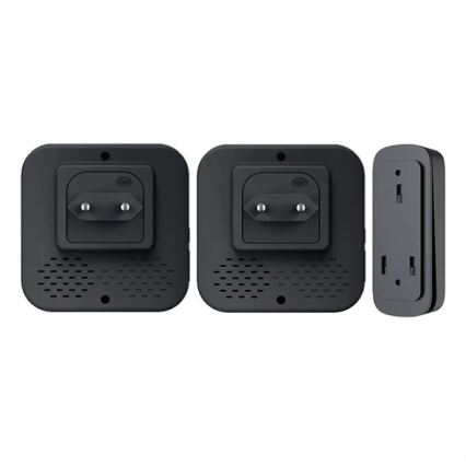 SET 2x Kabellose Steckdosen-Türklingel kinetisch 230V schwarz