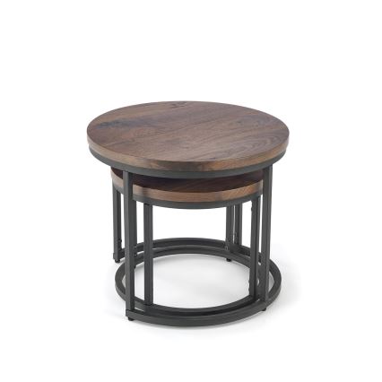 SET 2x Couchtisch OREO Ø 43/53 cm schwarz/Nussbaum