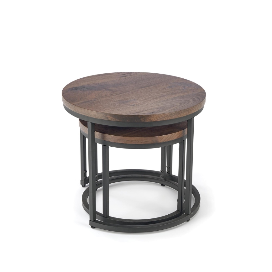 SET 2x Couchtisch OREO Ø 43/53 cm schwarz/Nussbaum