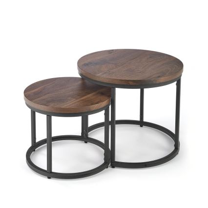 SET 2x Couchtisch OREO Ø 43/53 cm schwarz/Nussbaum