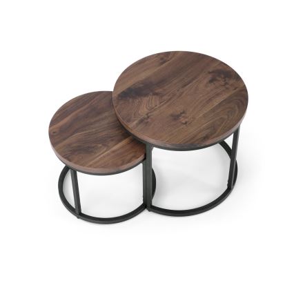 SET 2x Couchtisch OREO Ø 43/53 cm schwarz/Nussbaum