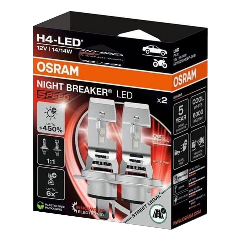 SET 2x LED-Autobirnen NIGHT BREAKER SPEED H4 P43T/14W/12V 6000K - Osram