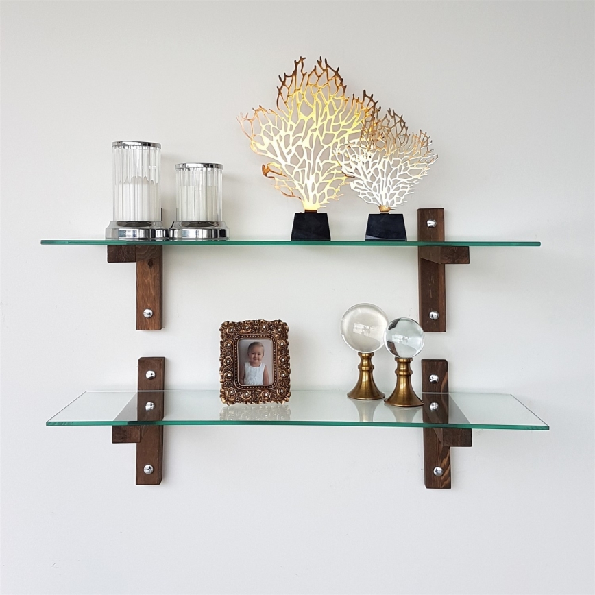 SET 2x Wandregal 25x85 cm Kiefer/klar
