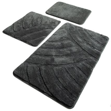SET 3x Badezimmerteppich ALYA 60/60/100 cm Anthrazit