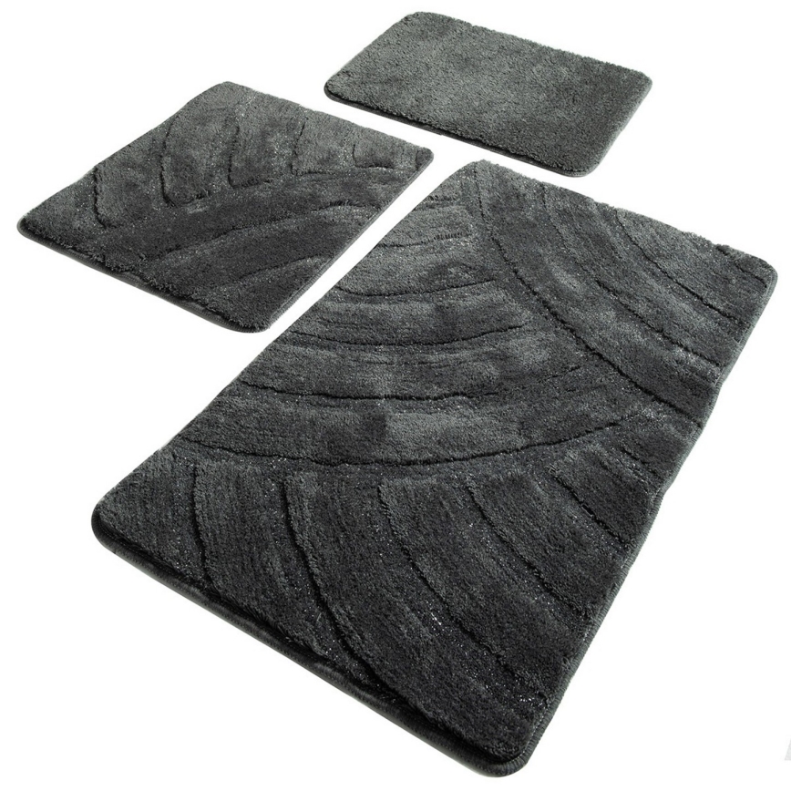SET 3x Badezimmerteppich ALYA 60/60/100 cm Anthrazit