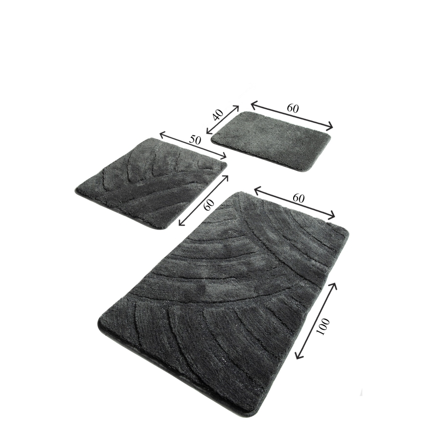 SET 3x Badezimmerteppich ALYA 60/60/100 cm Anthrazit