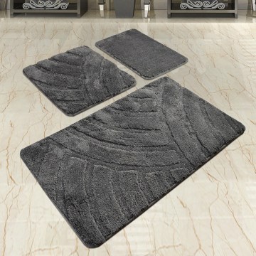 SET 3x Badezimmerteppich ALYA 60/60/100 cm Anthrazit
