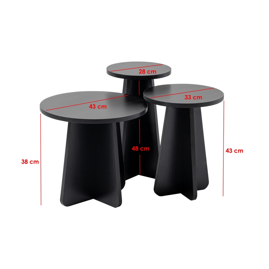 SET 3x Beistelltisch LUME Ø 28/33/43 cm schwarz