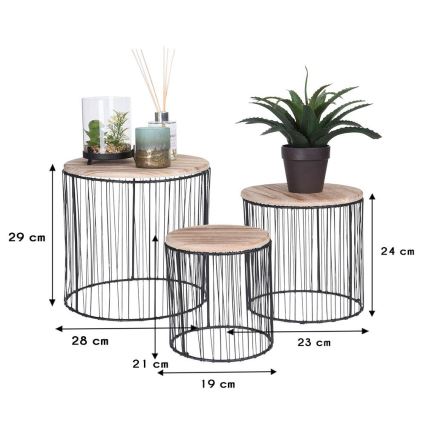 SET 3x Blumenständer Ø 19/23/28 cm schwarz/beige