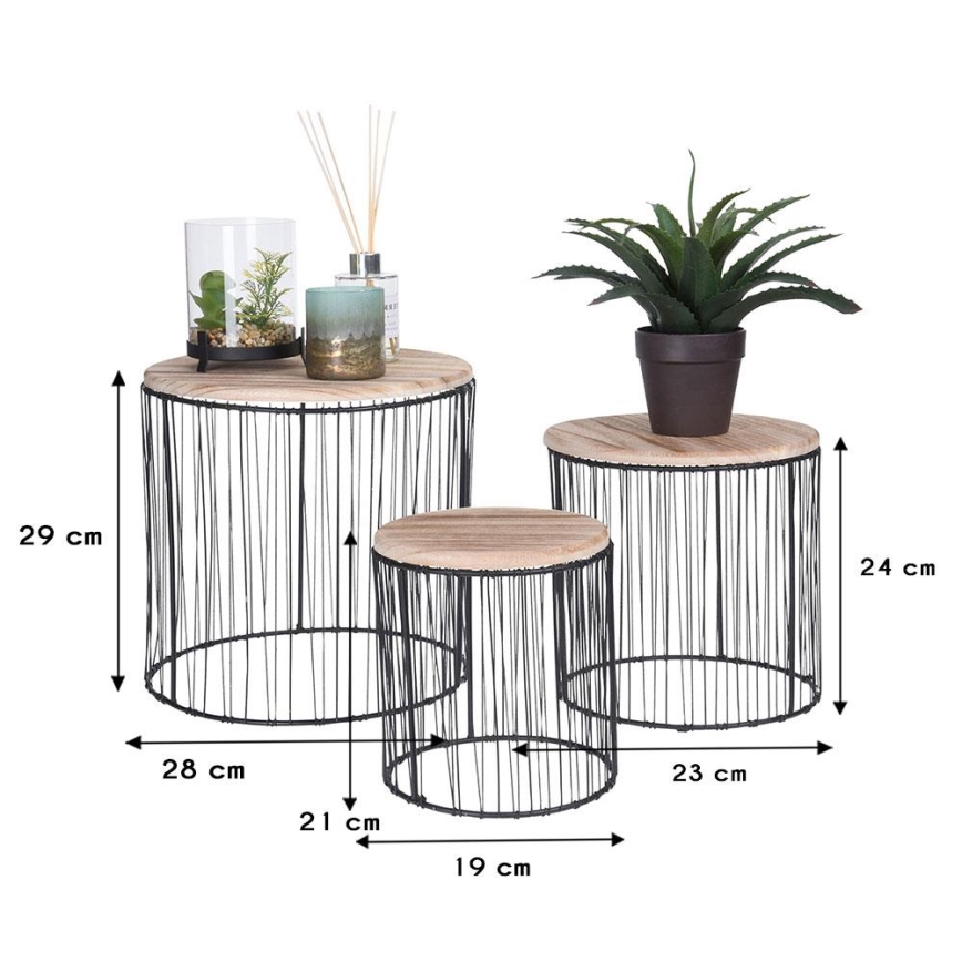 SET 3x Blumenständer Ø 19/23/28 cm schwarz/beige