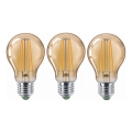 SET 3x LED-Lampe CLASIC AMBER A60 E27/9W/230V 2200K - Brilagi