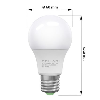 SET 3x LED-Lampe ECOLINE A60 E27/10W/230V 6500K - Brilagi