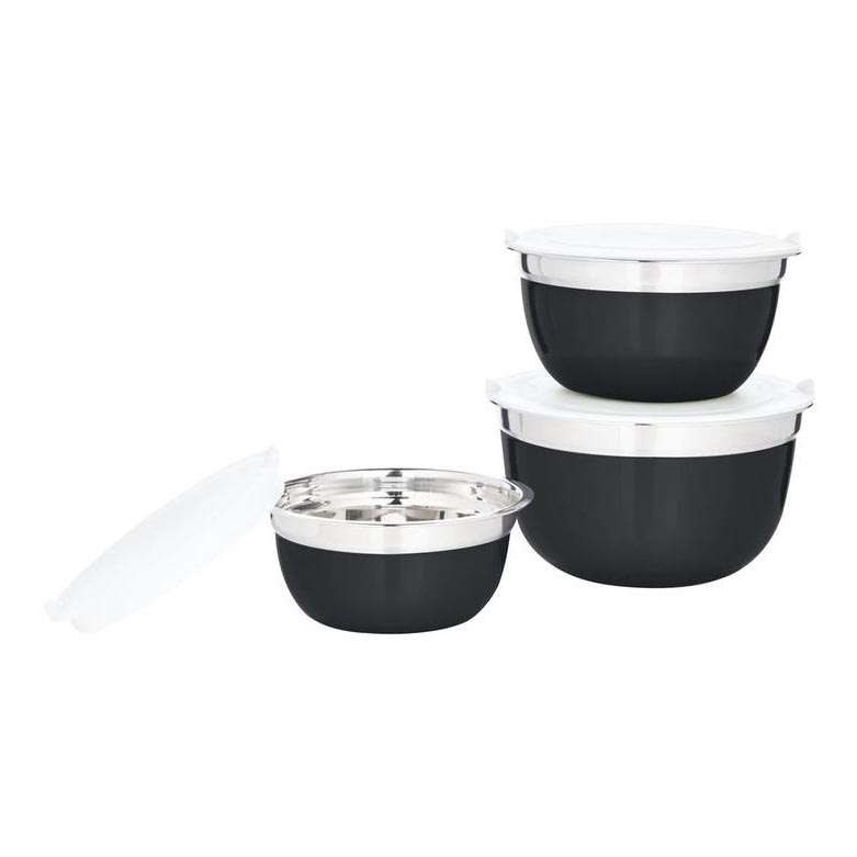 SET 3x Schale mit Deckel schwarz/Edelstahl