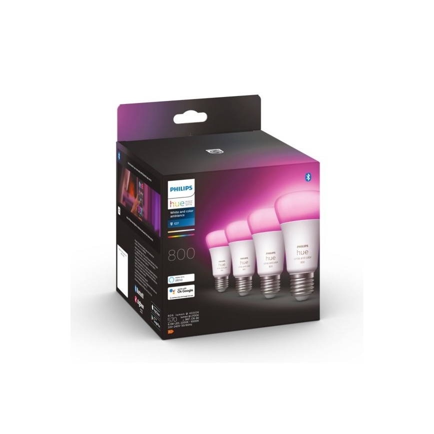 SET 4x LED dimmbare Glühbirne Philips Hue Weiß und Farbe Ambiente E27/6,5W/230V 2000-6500K