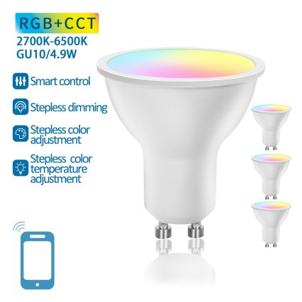 4er-Set Smart-dimmbare RGBW-LED-Leuchtmittel GU10/4,9W/230V 2700-6500K - Aigostar